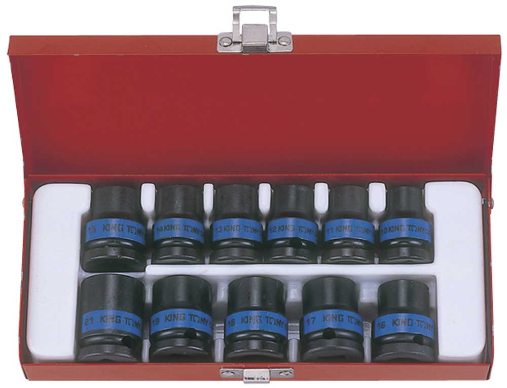 KING TONY Набор ударных торцевых головок 1/2", шестигранные, 10-21 мм, 11 предметов