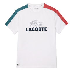 Теннисная футболка Lacoste Ultra-Dry Printed Colour-Block Tennis T-Shirt - white/blue/pink