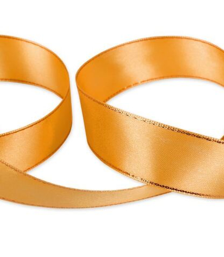 Лента атласная 25 мм , AL-25M двухстор. с металл. нитью 33 м , №021 под золото