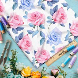 Ткань премиум сатин нежные акварельные розы