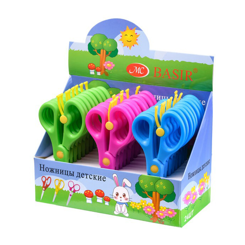 Ножницы детские Basir, с пластиковыми ручками, 13,3 см, ассорти