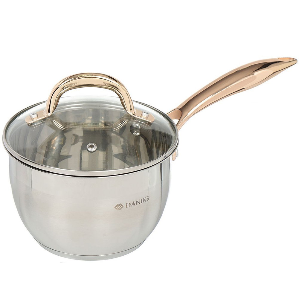 Ковш нерж, 1.8 л, крышка стекло, металл ручка, индукц, Daniks, Мадрид Gold, SD-316SG