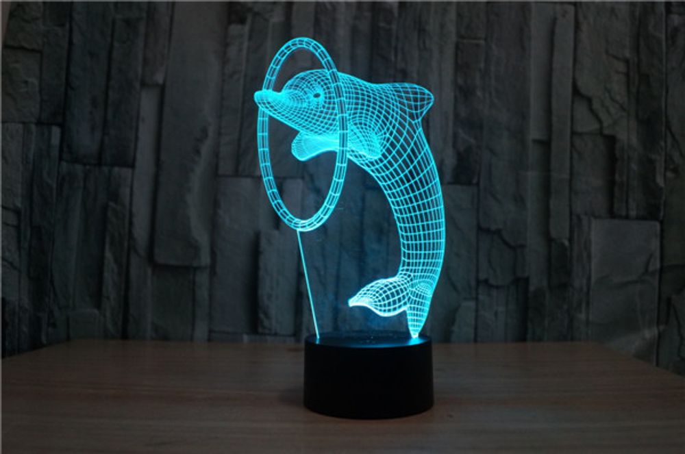 Ночник детский 3D Светильник Дельфин и кольцо