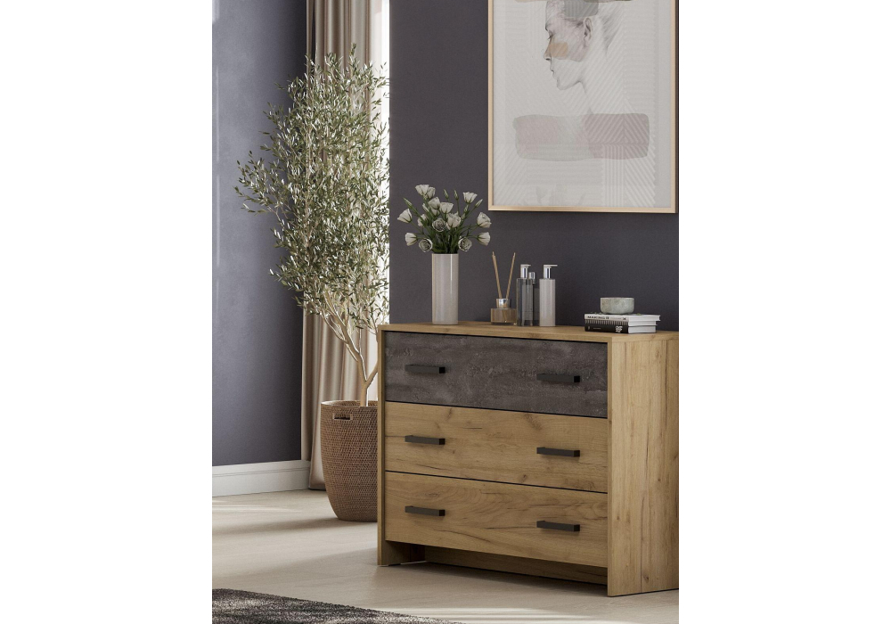 Комод Woodville Taika дуб золотой, камень темный