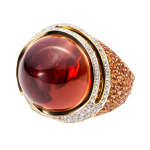 Кольцо с Гранатом, оранжевыми Сапфирами и Бриллиантами, R0053-0/8