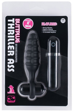 Анальная рельефная втулка с вибрацией Thriller Ass 10 режимов (9 см, черный) (Цвет: черный)