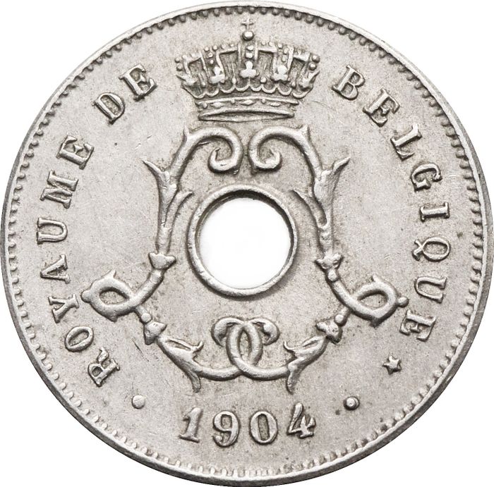 5 сантимов 1904 Бельгия (надпись на французском - ROYAUME DE BELGIQUE)