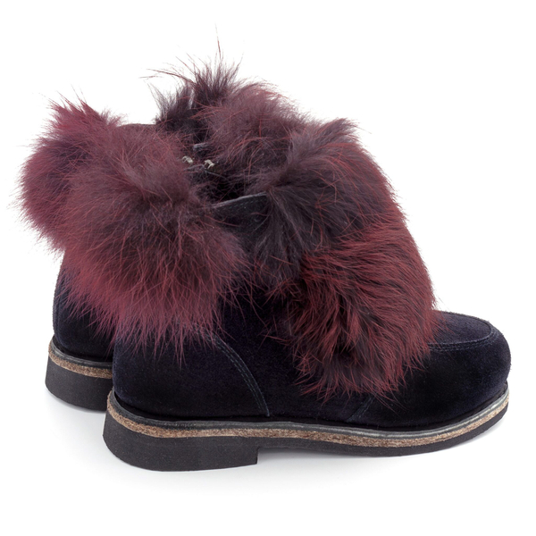 Унты-ботиночки женские из замши и лисы &quot;бордо&quot;