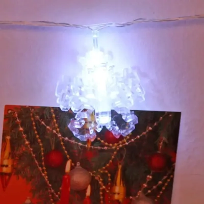 Гирлянда для дома 4,0 м 20 ламп LED с насадками СНЕЖИНКА Прищепка, прозрач.провод, Белый