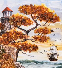 AMB-03/65 Картина «Красота природы» (с янтарной крошкой) H-32см