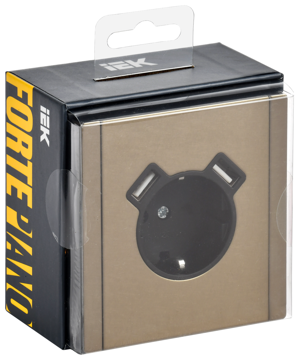 FORTE&PIANO Розетка 1-местная с заземлением с защитными шторками винтовое крепление 16А USB A+A 3,1А FP645M металл шампань IEK