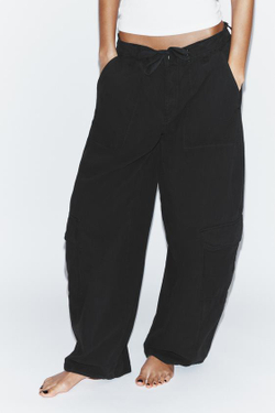 ZARA БРЮКИ КАРГО ОВЕРСАЙЗ, ЧЕРНЫЙ