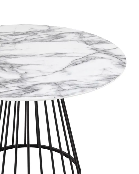 Стол Nels Ø110 см, белый мрамор, черная ножка