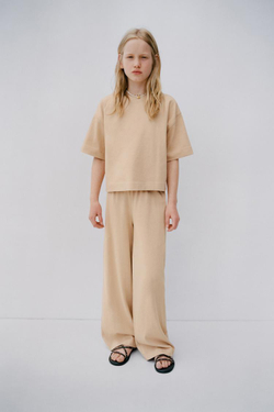 ZARA ОДНОТОННАЯ ФУТБОЛКА HEAVY WEIGHT, МЯГКИЙ КАШТАНОВЫЙ