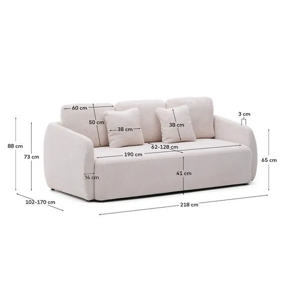 Трехместный диван-кровать Laira, 225 см, шенилл цвета экрю 