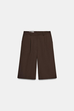 ZARA ДЛИННЫЕ БЕРМУДЫ С ЗАЩИПАМИ, КОРИЧНЕВЫЙ