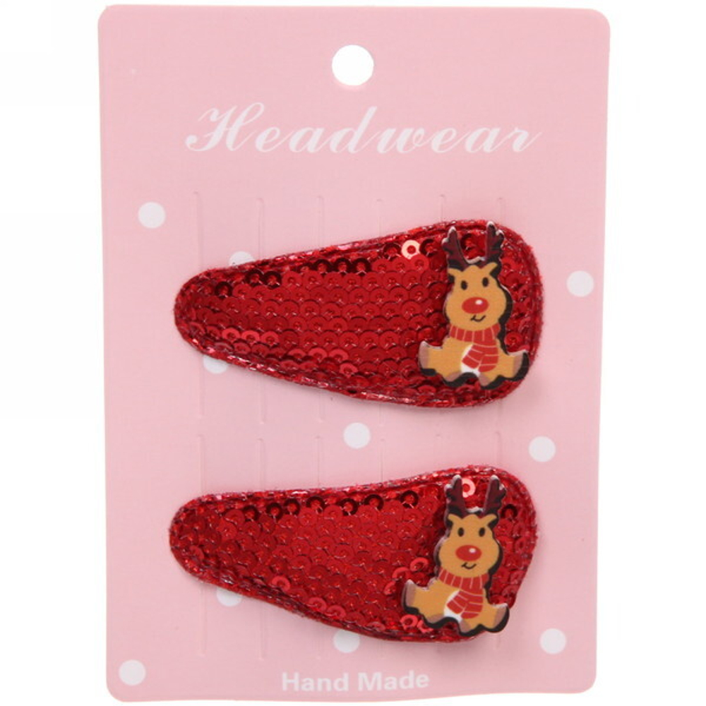 Зажимы для волос 2шт «Новогодние друзья- Оленёнок», микс 2 цвета (красный, белый),5,4*2,5 см