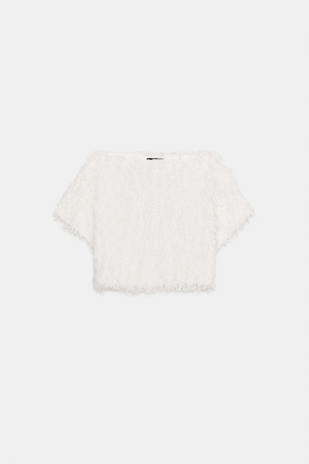 ZARA ТРИКОТАЖНЫЙ ТОП С БАХРОМОЙ, ЭКРЮ