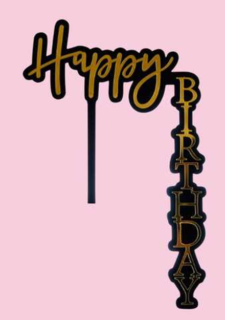 Топпер уголок «Happy Birthday» черный фон с золотой надписью