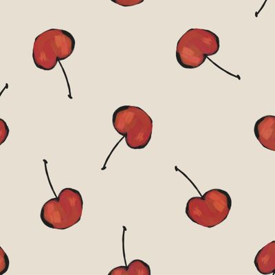 Яркие графичные ягоды вишенки на бежевом