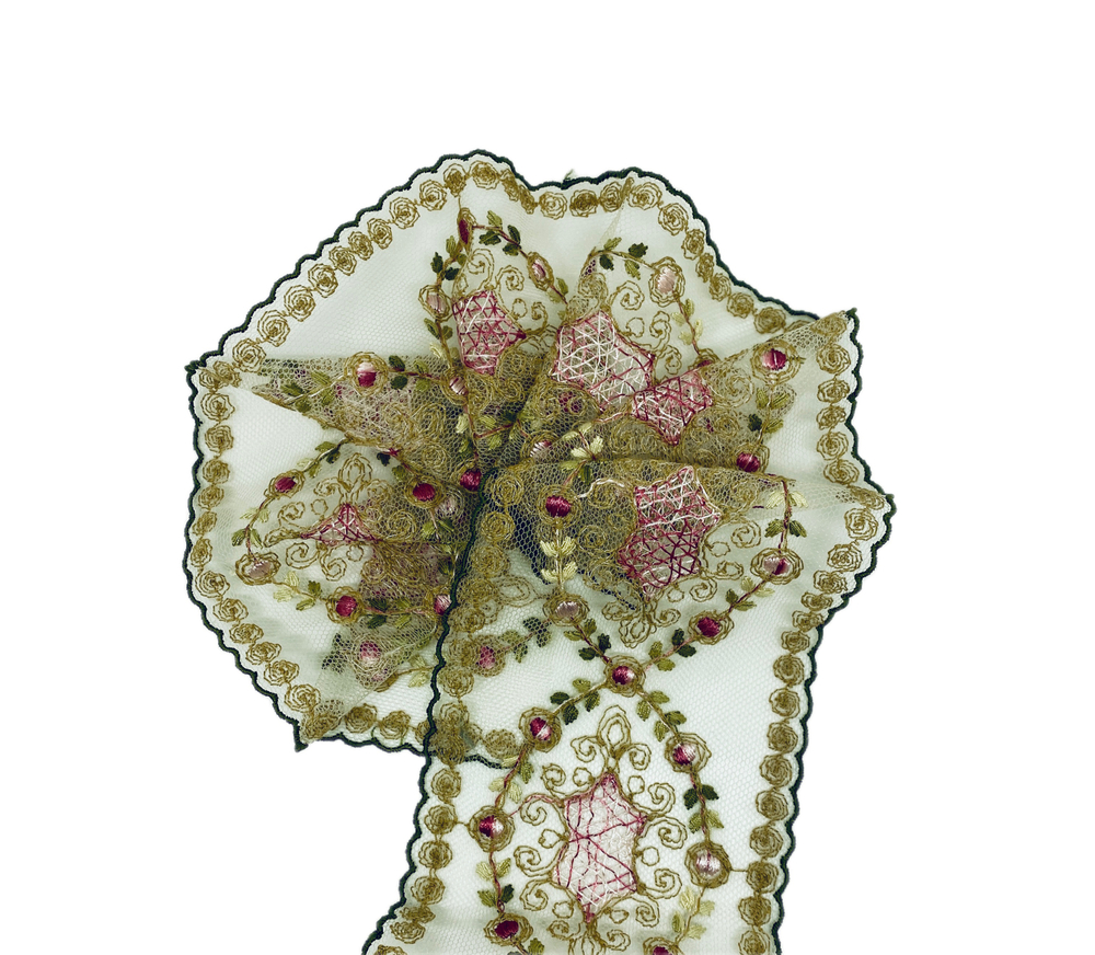 Кружево тонкое на сетке цветное ш-8см Франция. (хлопок/шелк). 1 м