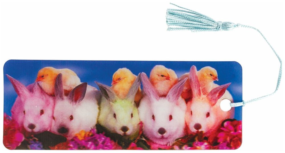 Закладка для книг с линейкой, 3D-объемная, BRAUBERG "Кролики и цыплята", с декоративным шнурком, 128097