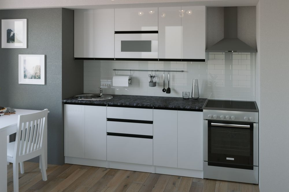 Кухонный гарнитур Лотос базис 2400мм (Белый глянец/Белый, Кастилло темный)