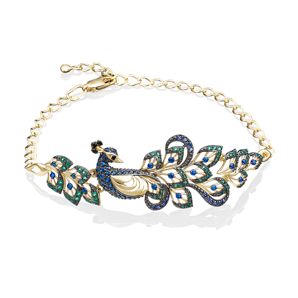 Браслет «Павлин» из лимонного золота с фианитами