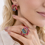 Серьги Фиалки с Сапфирами, Эмаль, E0275-41/6