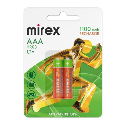 Аккумулятор ААА (HR03) 1100 мАч Mirex Ni-Mh (Цена за блистер 2 штуки)