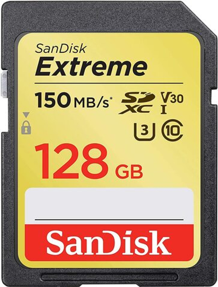 Карта памяти SanDisk Extreme SDXC 128GB UHS-I U3 V30, R/W 150/70 МБ/с
