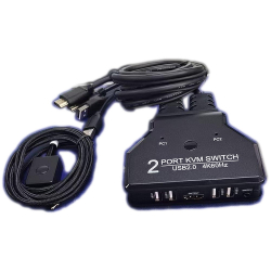 KVM переключатель ORIENT HS21HC, HDMI KVM переключатель на 2 устройства, порты HDMI + 2xUSB (клавиатура+мышь) + 2xUSB 2.0, поддержка 4K@60Hz, встроенные кабели 2xHDMI+2xUSB2.0 1.2 метра, (33330)