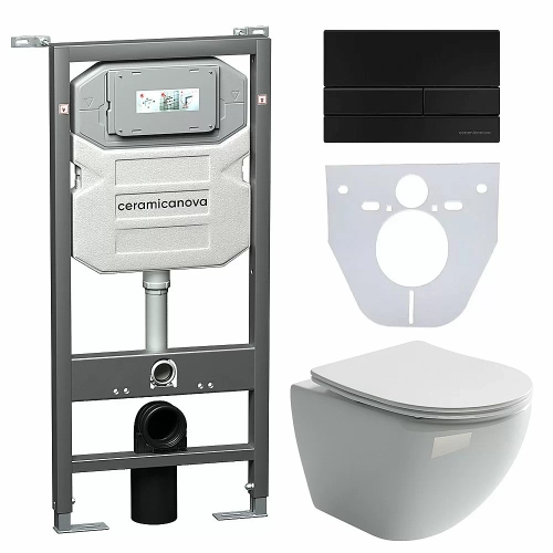 Унитаз подвесной Ceramica Nova Metropol CN4002_1002B_1000 безободковый, с крышкой микролифт, с инсталляцией и черной матовой кнопкой