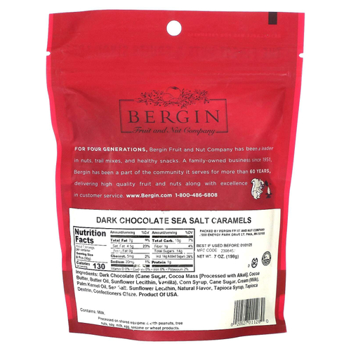 Bergin Fruit and Nut Company, Черный шоколад и карамель с морской солью, 198 г (7 унций)