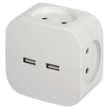 Разветвитель электрический ЭРА SP-4-USB-W на 4 розетки + 2xUSB 2400mA без заземления 10А белый