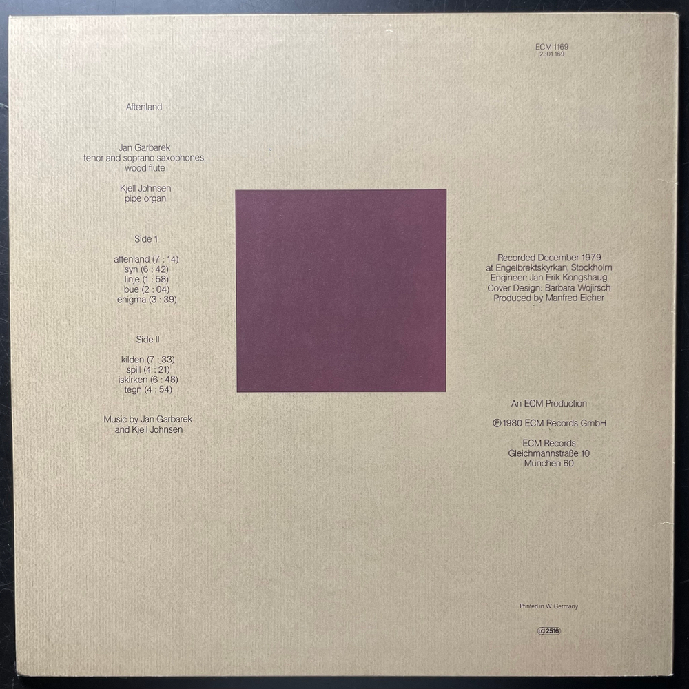 Jan Garbarek, Kjell Johnsen ‎– Aftenland (Германия 1980г.) ECM