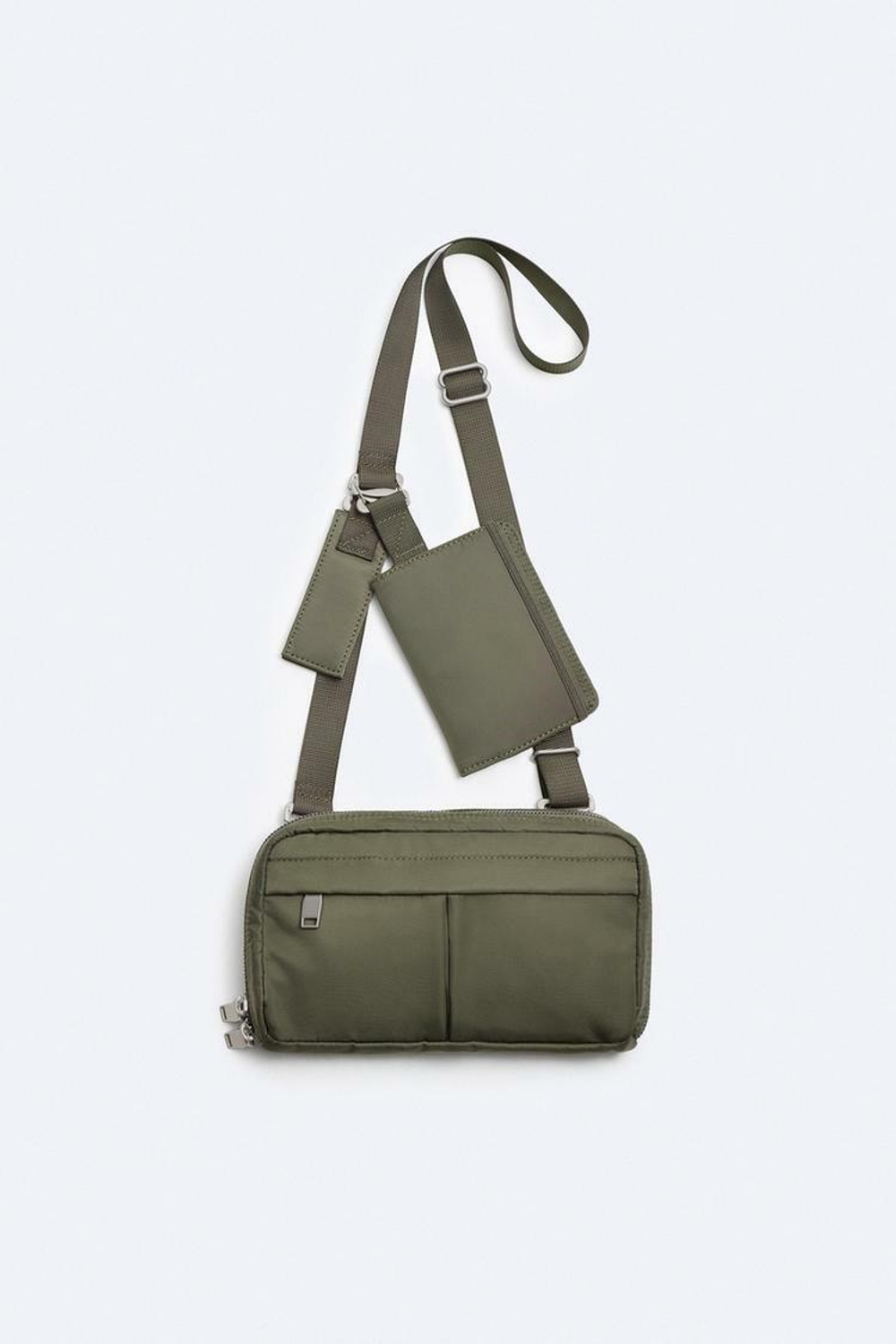 ZARA МИНИ-СУМКА С ПЛЕЧЕВЫМ РЕМНЕМ НЕЙЛОН, ЗЕЛЕНЫЙ ХАКИ