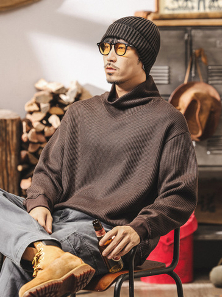 Толстовка Американская ретро с высоким воротником для защиты шеи для мужчин, модный бренд весны и осени, теплая свободная базовая рубашка, повседневный мужской топ.