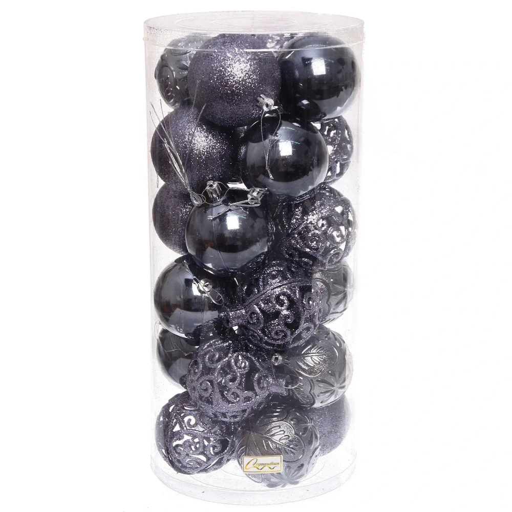 Новогодние шары 8 см (набор 24 шт) «Фактурный микс», графит