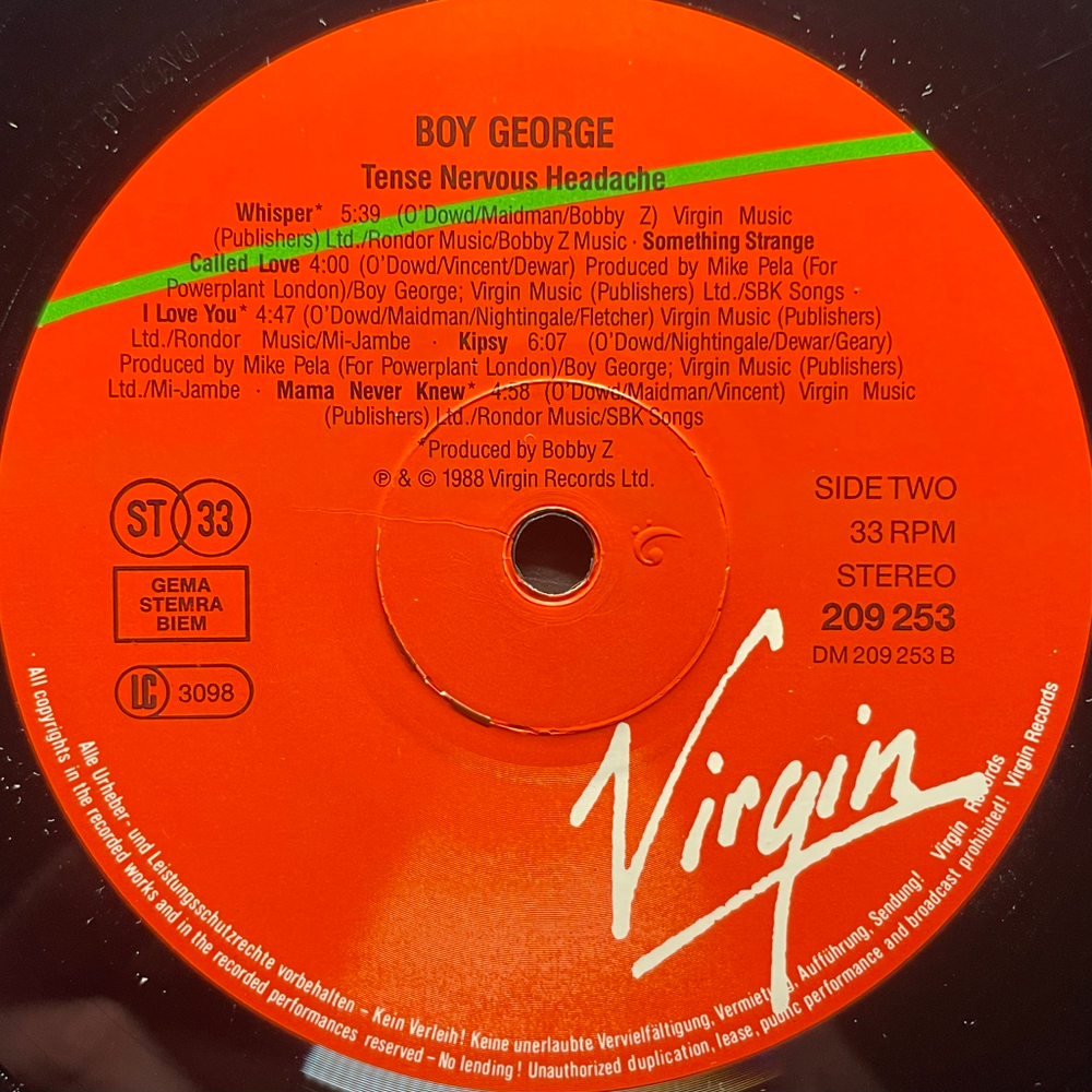 Boy George ‎– Tense Nervous Headache (Европа 1988г.)