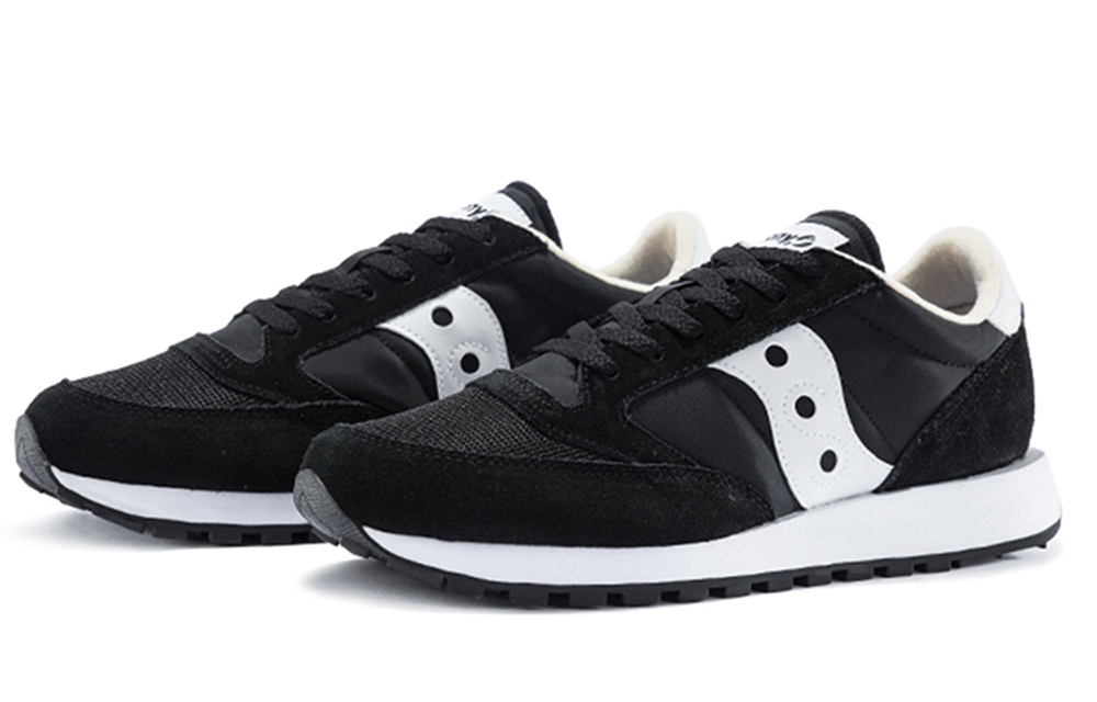 Saucony Jazz round head lace-up fabric synthetic leather wear-resistant breathable low-top running shoes men's black and white M wide