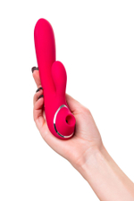 Красный вибратор c клиторальной и вакуумной стимуляциями Doobl - 20 см. (Цвет: красный)