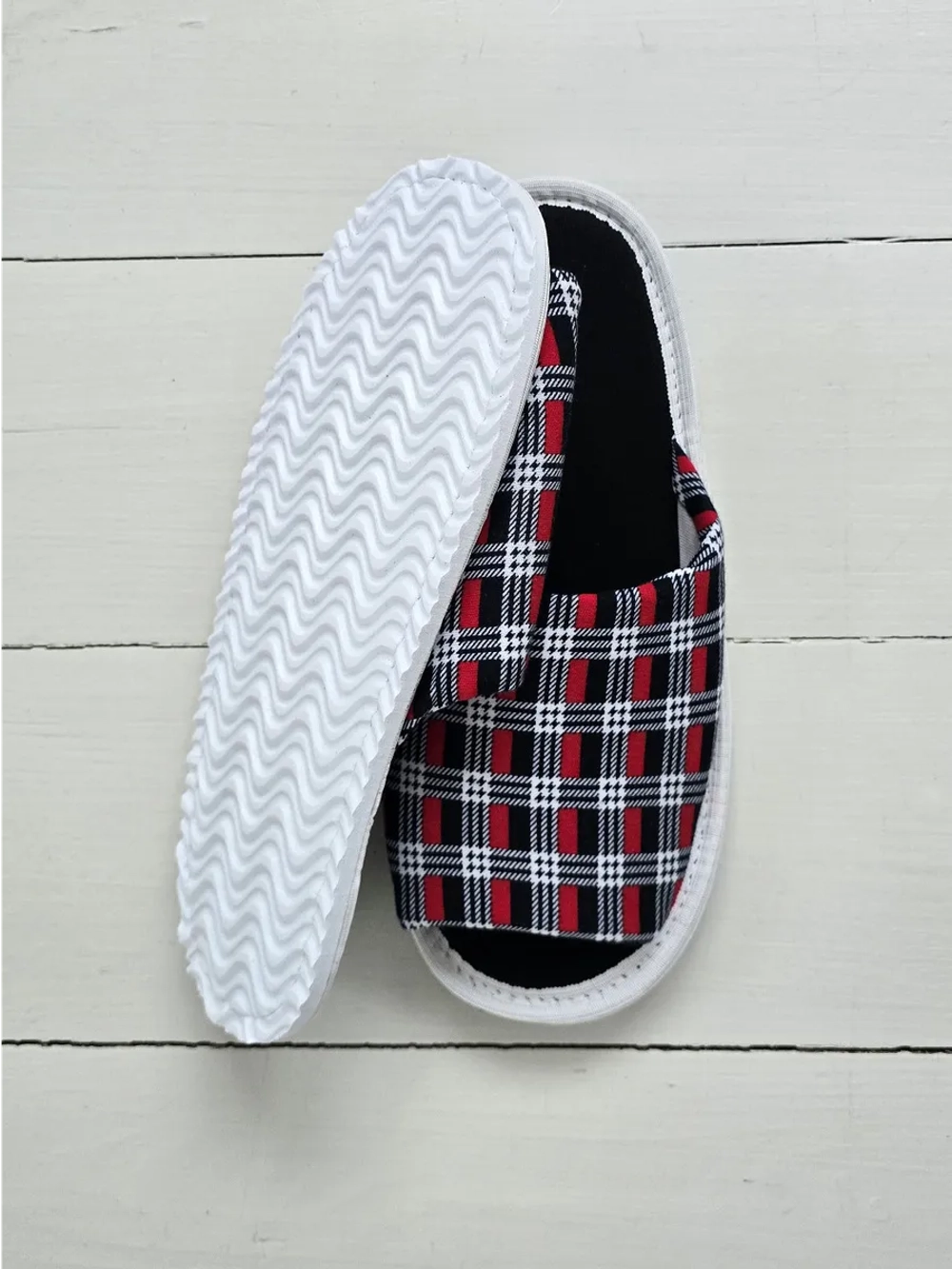 Тапочки хлопковые открытый нос "Клеточка"