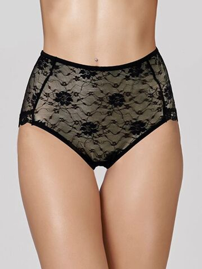 Высокие кружевные трусики-слипы (Размер: XXL) (Цвет: черный)