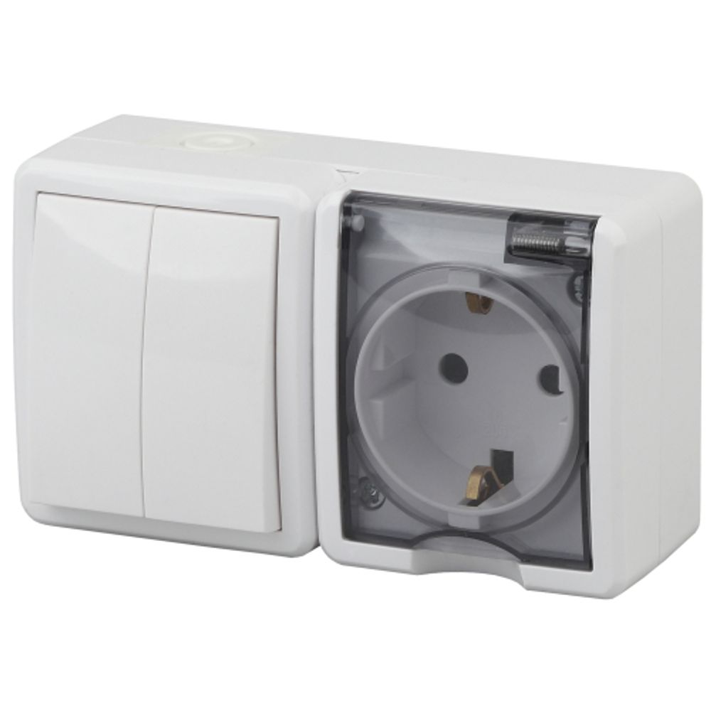 Блок розетка с выключателем ЭРА Эксперт 11-7402-01 двойной IP54 16A-10AX-250В ОУ белый