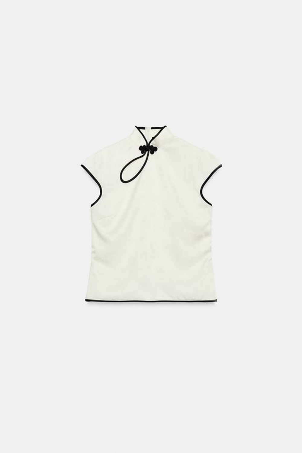 ZARA АТЛАСНЫЙ ТОП С КОНТРАСТНОЙ ОТДЕЛКОЙ И ЗАСТЕЖКОЙ, ЖЕЛТОВАТО-БЕЛЫЙ