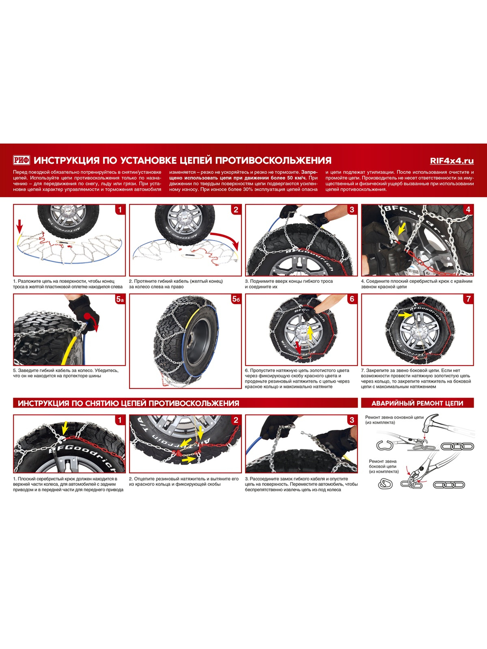 Цепи противоскольжения РИФ 4х4 "соты" 16 мм, 175/80R16, 185/70R16 (к-т 2 шт.)