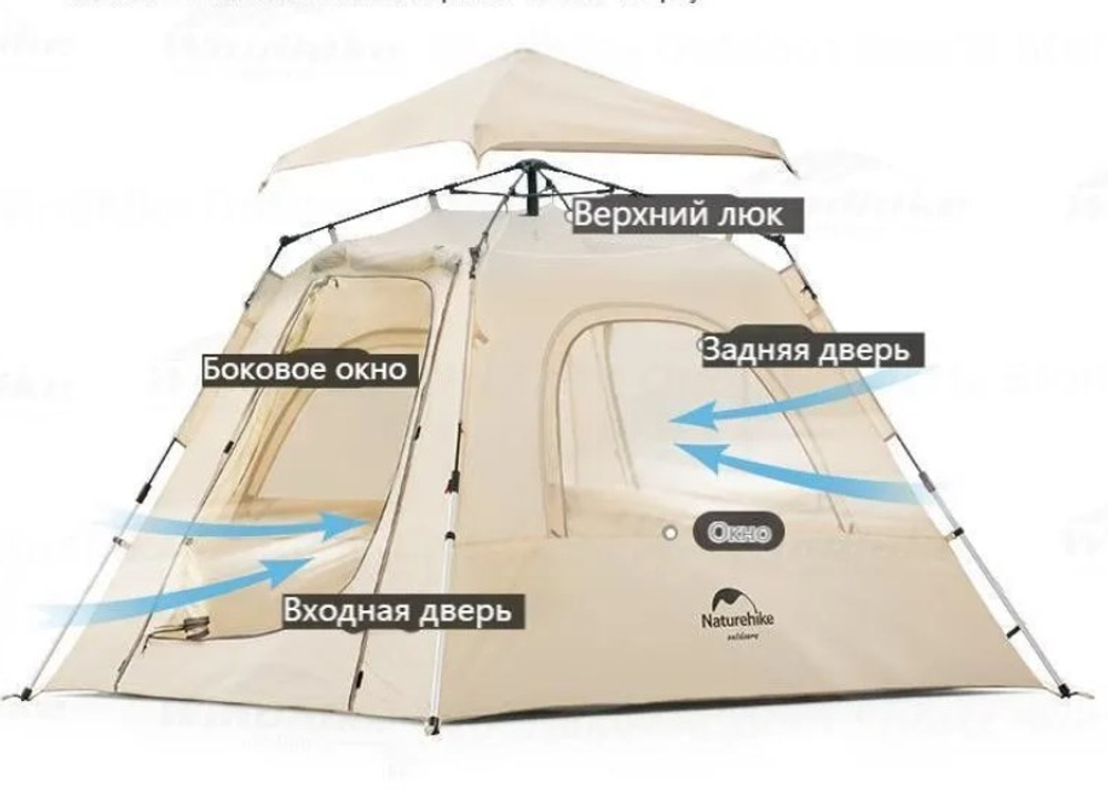 Палатка Naturehike Ango 3-местная, быстросборная, снежная юбка, зеленая, артикул NH21ZP010-AGRSKR