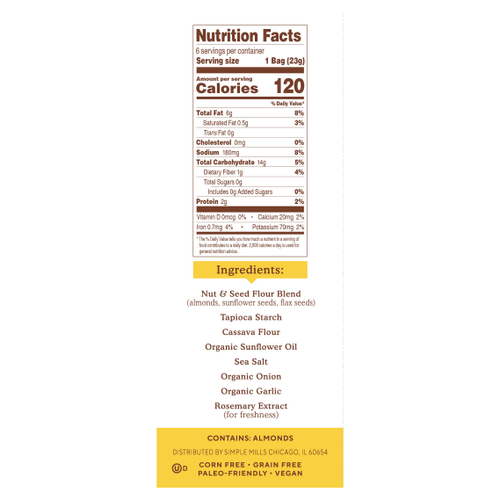Simple Mills, Крекеры из миндальной муки, морская соль мелкого помола, 6 пакетиков по 23 г (0,8 унции)