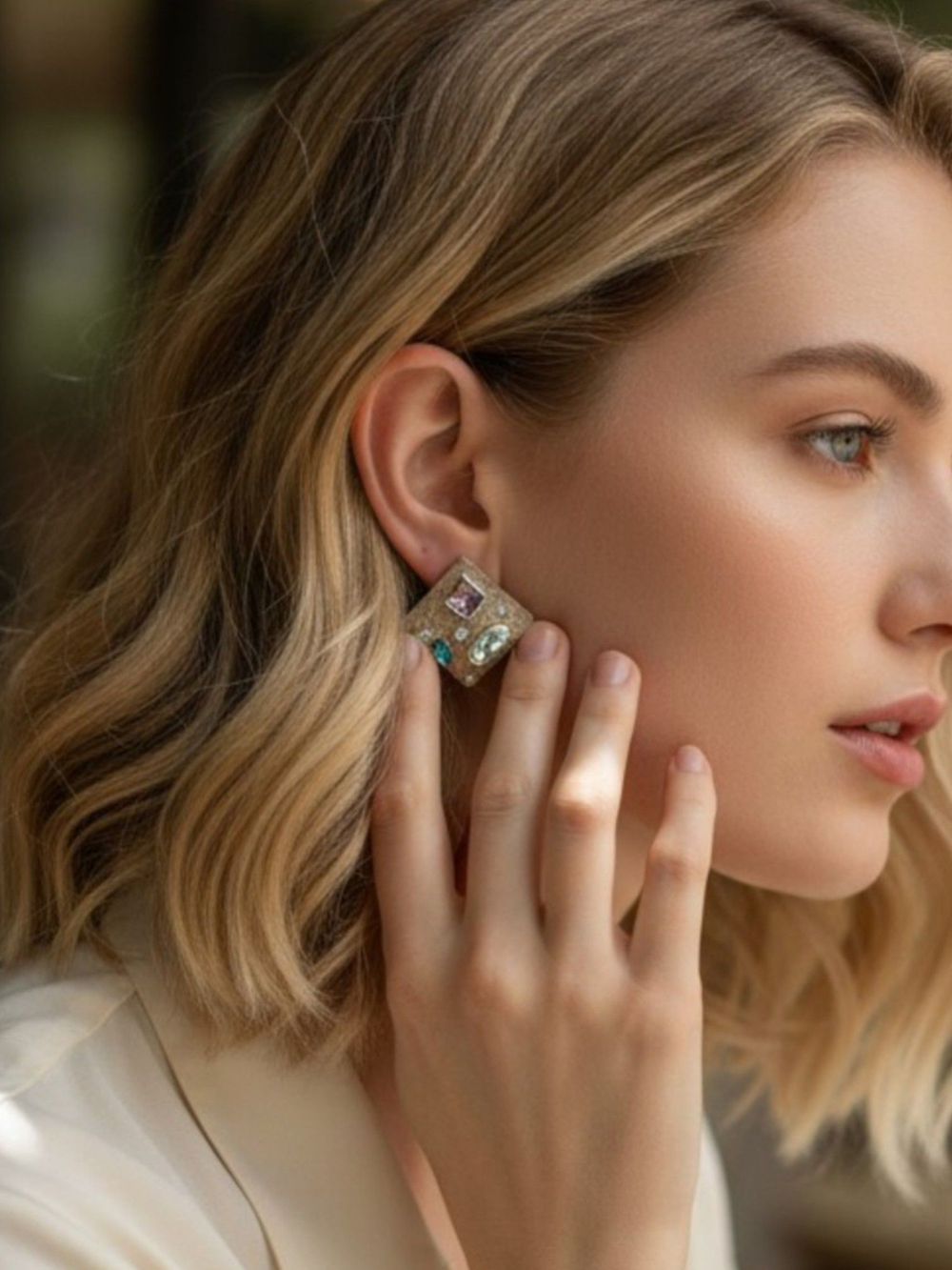 Серьги пусеты ромб с камнями